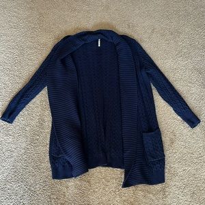 Navy blue long knit cardigan